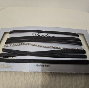 Dyadema Italy Sterling Silver 925 Black Leather Choker